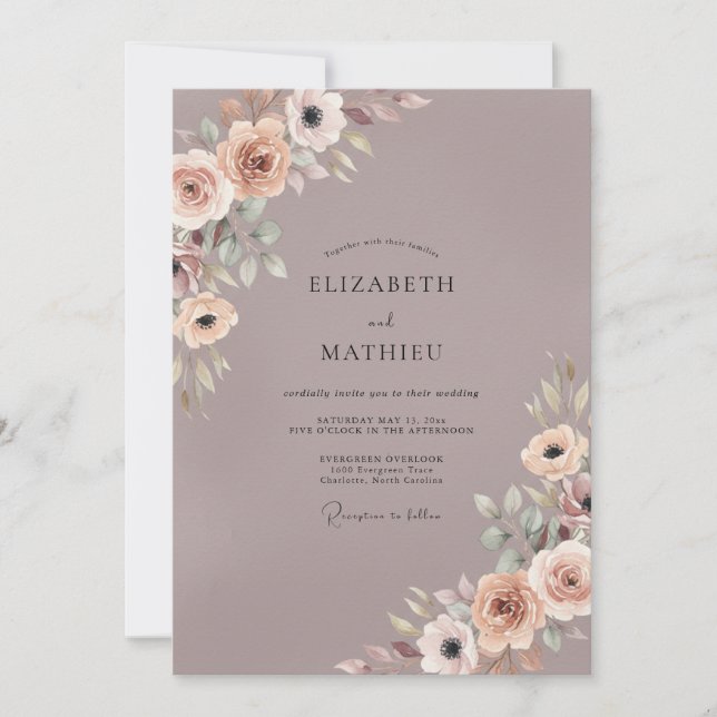 Dusty Violet Anemone Wedding Invitation (Front)