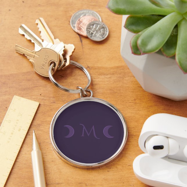 Dusty Violet Crescent Moons Monogram Key Ring (Desk)