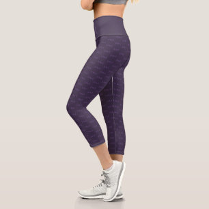 Dusty Violet Crescent Moons Monogram Pattern Capri Leggings