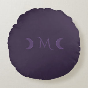Dusty Violet Crescent Moons Monogram Round Cushion