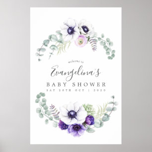 Dusty Violet Floral Baby Shower Welcome Poster