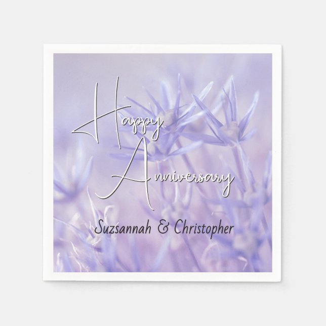 Dusty Violet Floral Background Anniversary Napkin (Front)