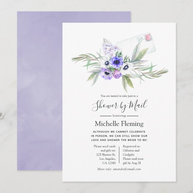 Dusty Violet Floral Bridal or Baby Shower by Mail Invitation (Front/Back)