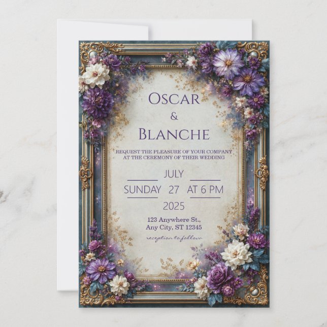 Dusty Violet Floral Wedding Invitation (Front)