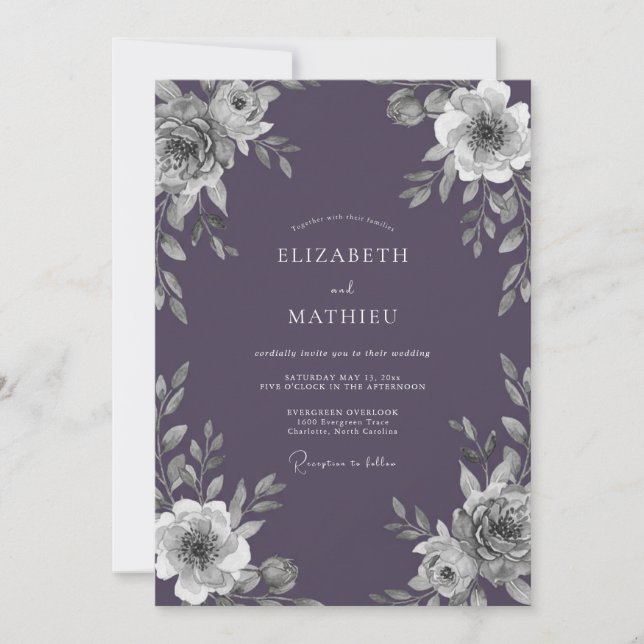 Dusty Violet Leafy Wedding Invitation (Front)