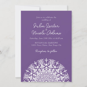 Dusty Violet Muted Purple Abstract Mandala Wedding Invitation