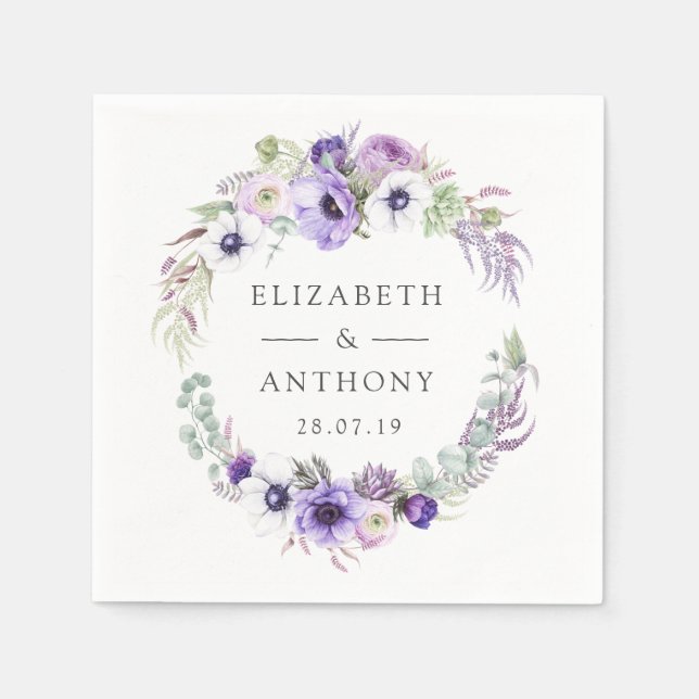 Dusty Violet Pastel Floral Wedding Napkin (Front)