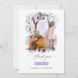 Dusty Violet Pastel Floral Wedding Photo Collage Thank You Card