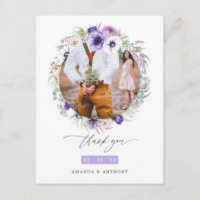 Dusty Violet Pastel Floral Wedding Photo Thank You
