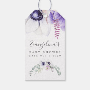Dusty Violet Watercolor Floral Baby Shower Gift Tags