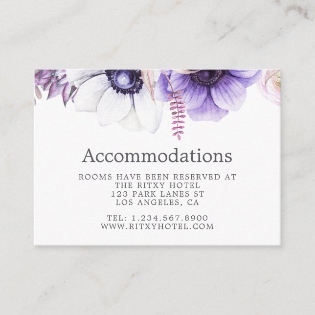 Dusty Violet Wedding Floral Accommodations Enclosure Card (Front)