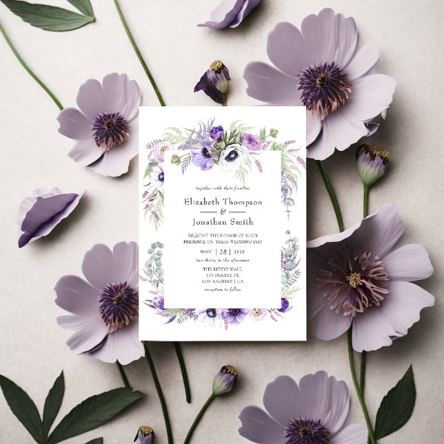 Dusty Violet Wedding Watercolor Floral Invitation (Creator Uploaded)