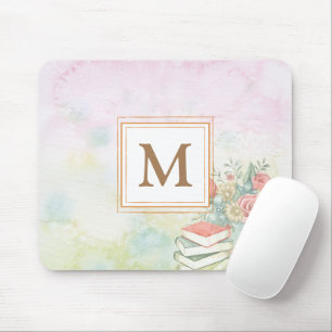 Dusty watercolor floral monogrammed minimalist mouse pad