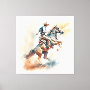 Dusty Western Watercolor “Bucking Bronco” Canvas Print