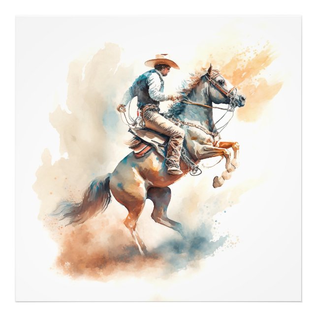 Dusty Western Watercolor “Bucking Bronco”    Photo Print (Front)