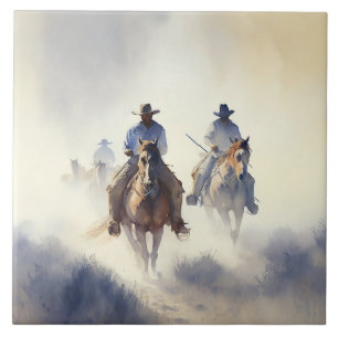 Dusty Western Watercolor “Posse - The Chase”    Tile