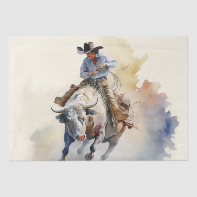 Dusty Western Watercolor “Rodeo Bull Rider”   Tissue Paper (Front)