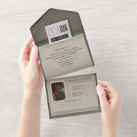 Dusty White Passport Style All In One Invitation