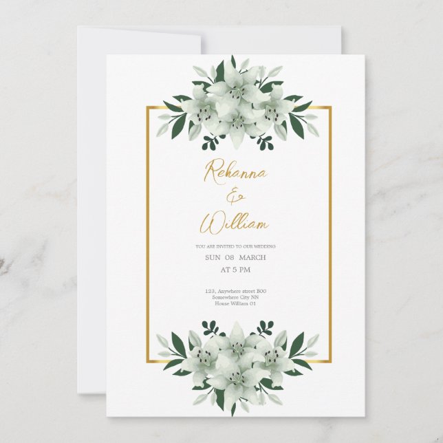 dusty whites greenery watercolor wedding card  (Front)