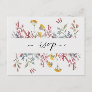 Dusty Wildflower Watercolor Meal Choice RSVP Invit Invitation Postcard