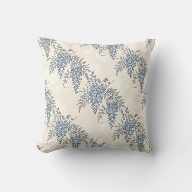 Dusty Wisteria Floral Throw Pillow (Front)