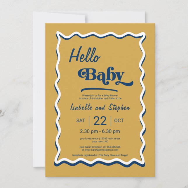 Dusty Yellow & Blue Modern Hello Baby Shower  Invitation (Front)