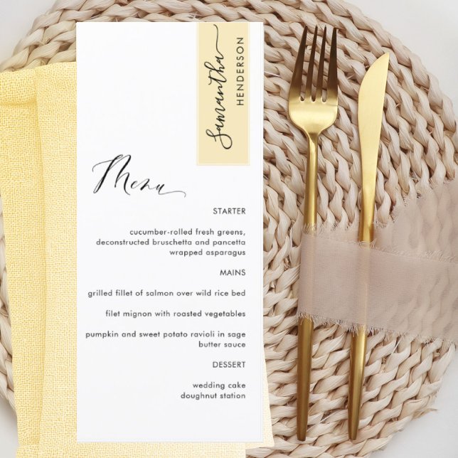 Dusty Yellow Personalised with Guest Name Elegant Menu (Creator Uploaded)