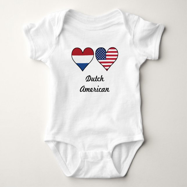 Dutch American Flag Hearts Baby Bodysuit (Front)