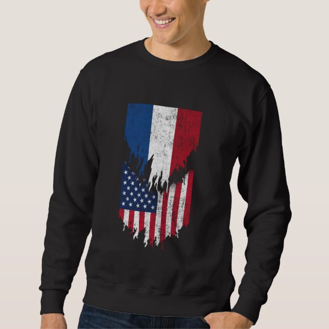 Dutch American Flags Ripped Torn Netherlands Sweatshirt (Front)
