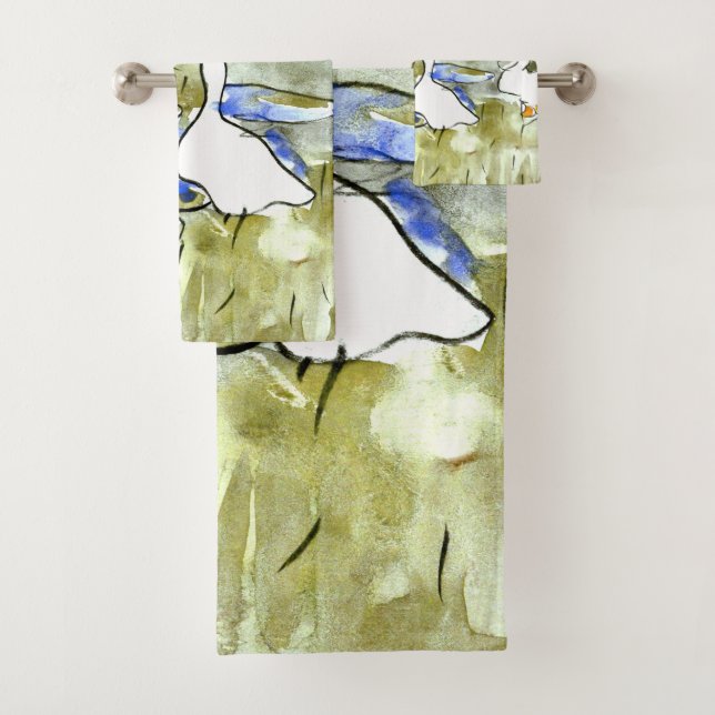 Dutch Art Nouveau Ducks and Geese Bath Towel Set (Insitu)