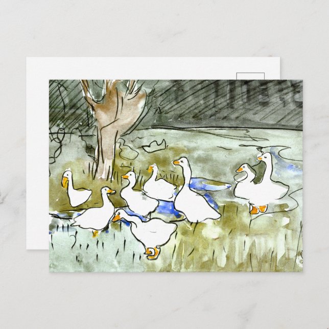 Dutch Art Nouveau Ducks and Geese Postcard (Front/Back)