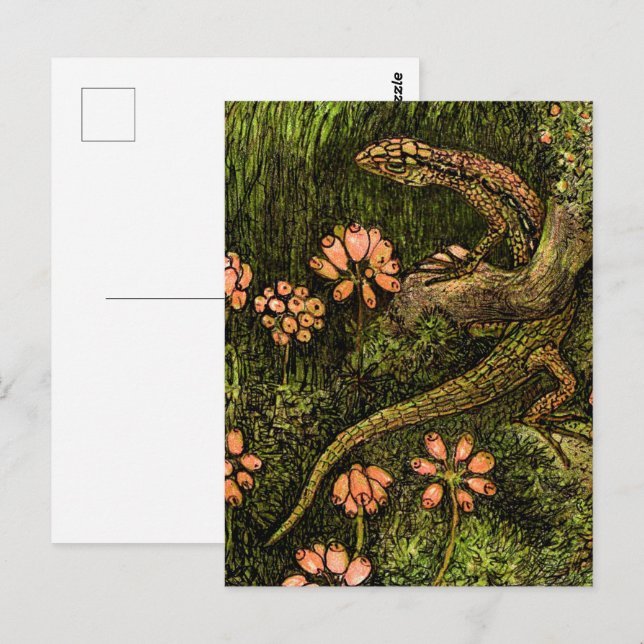 Dutch Art Nouveau Lizard and Wildflowers Postcard (Front/Back)