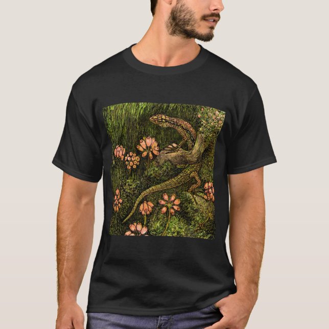 Dutch Art Nouveau Lizard and Wildflowers T-Shirt (Front)