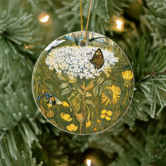 Dutch Art Nouveau Meadow Wildflowers, Butterflies Ceramic Tree Decoration (Tree)