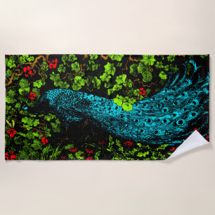 Dutch Art Nouveau Peacock and Butterfly  Beach Towel