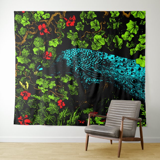 Dutch Art Nouveau Peacock and Butterfly  Tapestry (In Situ (Horizontal))