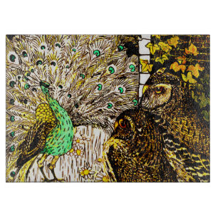 Dutch Art Nouveau Peacock and Owls Cutting Board