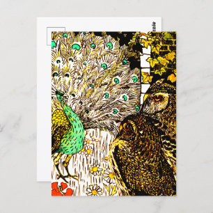 Dutch Art Nouveau Peacock and Owls Postcard