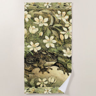 Dutch Art Nouveau Toad and Dogwood Beach Towel