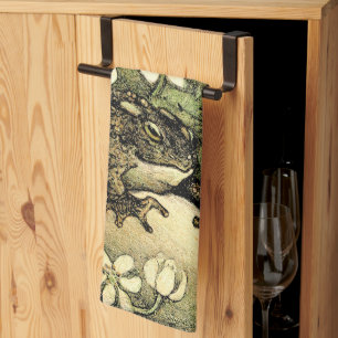 Dutch Art Nouveau Toad and Dogwood  Tea Towel