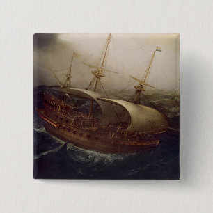 Dutch Battleship in a Storm 15 Cm Square Badge