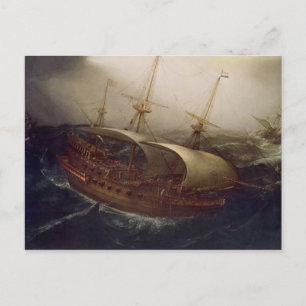 Dutch Battleship in a Storm Postcard