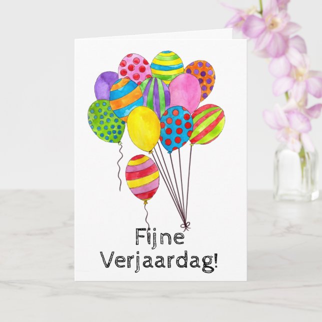 Dutch Birthday bunch of balloons Card (Orchid)
