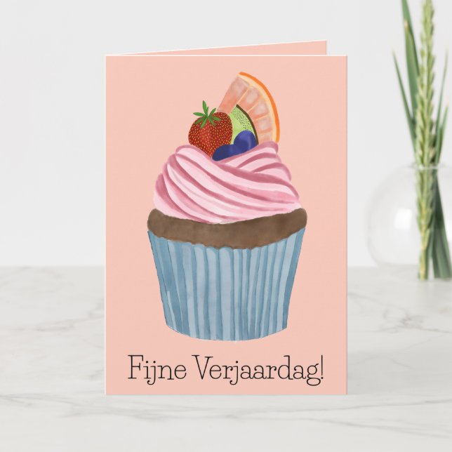 Dutch Birthday Fruit Cupcake Card (Front)