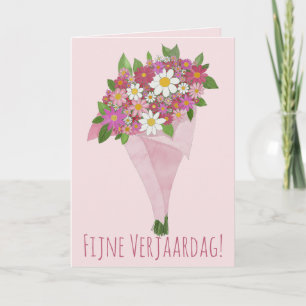 Dutch Birthday Pink bouquet of flowers Card