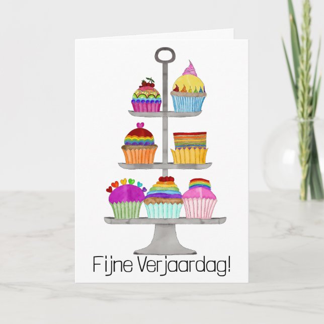 Dutch Birthday Rainbow colour pride cupcakes Card (Front)