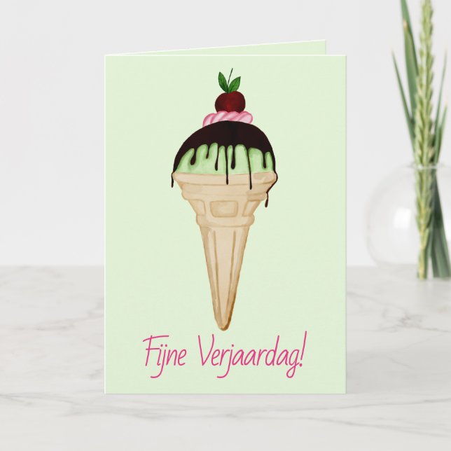 Dutch Birthday Watercolor Ice Cream Card (Front)