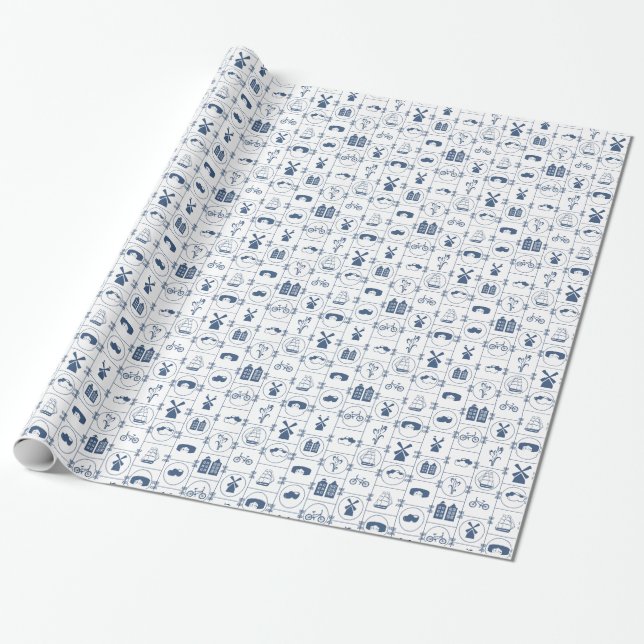 Dutch Blue tiles Wrapping Paper (Unrolled)
