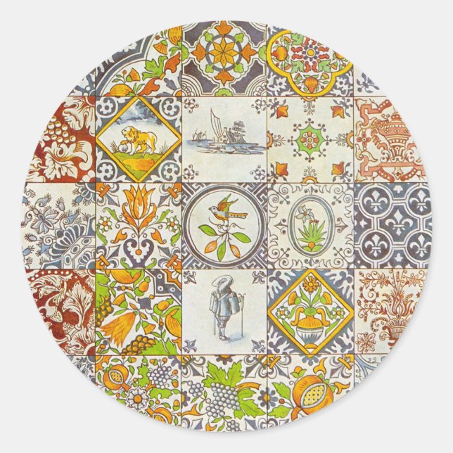 Dutch Ceramic Tiles Classic Round Sticker (Front)