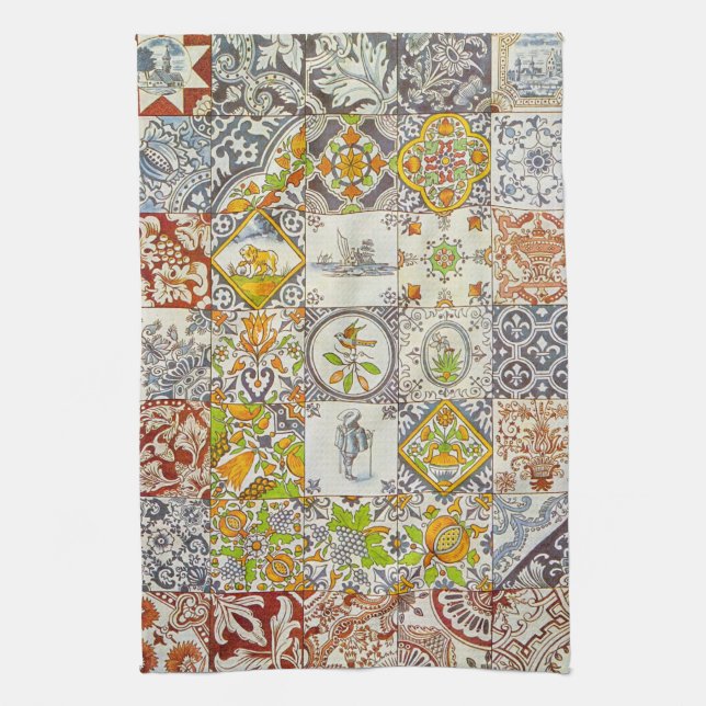 Dutch Ceramic Tiles Tea Towel (Vertical)